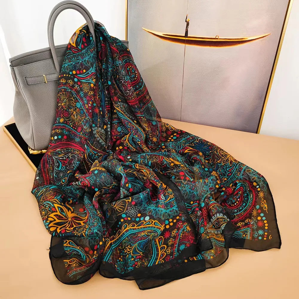 Silk Scarf Foulard Female Headbanda Luxury Hijab Women Soft Warm Pashmina Beach Scarves Echarpe Shawl Large Wrap Echarpe Bandana see chart 15