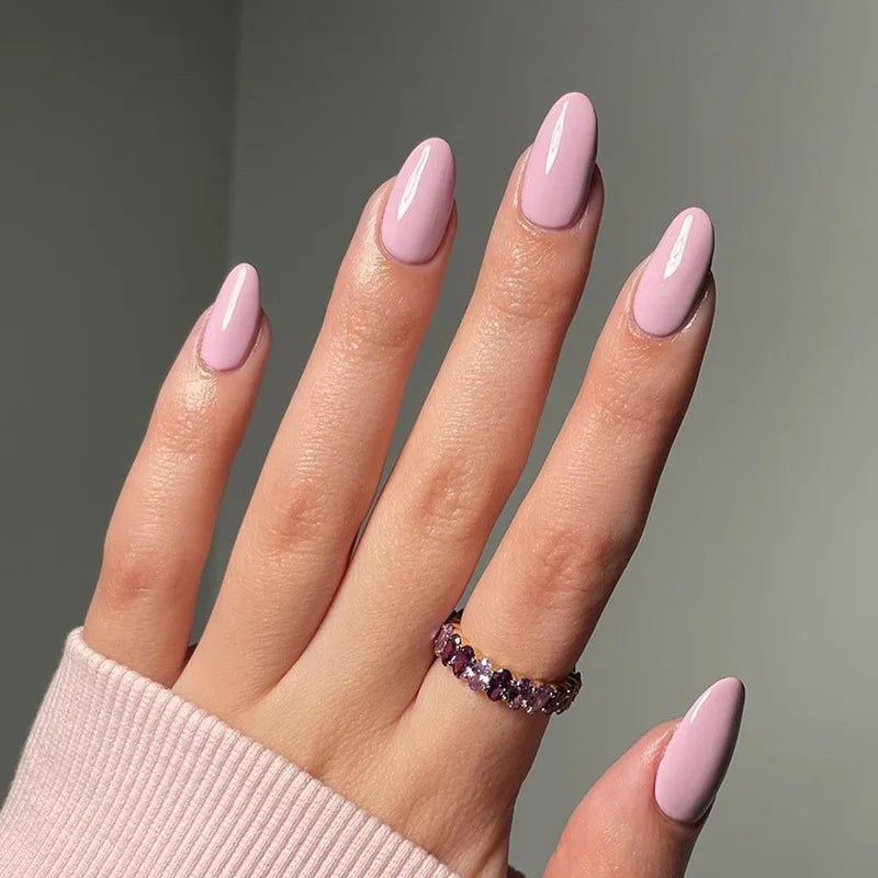 24Pcs Simple Wine Red Fake Nail with Glue Mid-length Almond Press on False Nails Wearable Round Head Oval Full Cover Nail Tips 1508