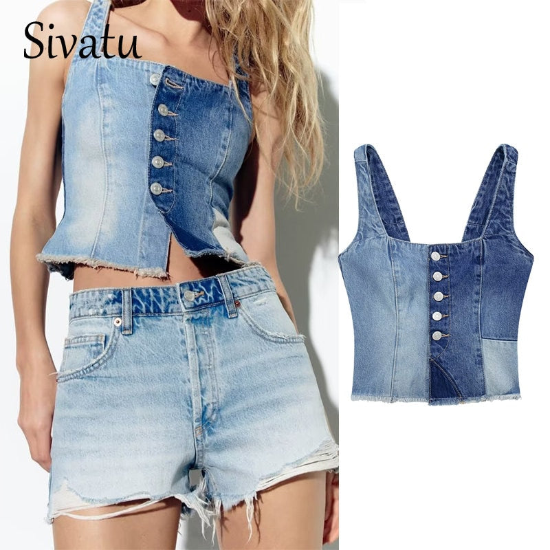 Traf Women's Corset Crop Top Y2k Streetwear Summer Women's Clothing - Vitage Denim Croo Top Women Vest 2023