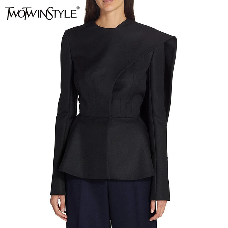 Solid Asymmetrical Blazers For Women Round Neck Long Sleeve Tunic Minimalist Blazer Female Fashion Style Clothes