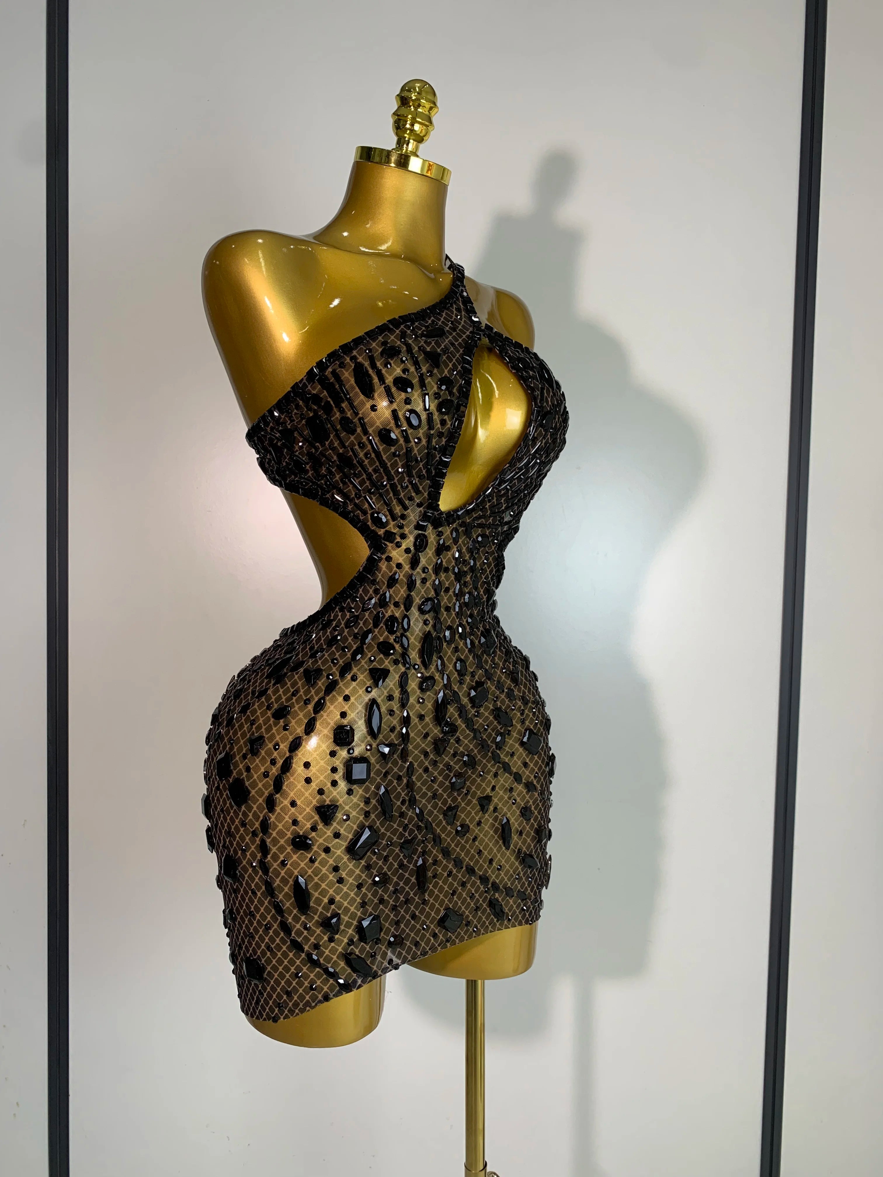 Women 2025 Sexy Backless Hollow Out Diamond Evening Prom Gown Birthday Luxury Celebrate Stage Nightclub Outfit