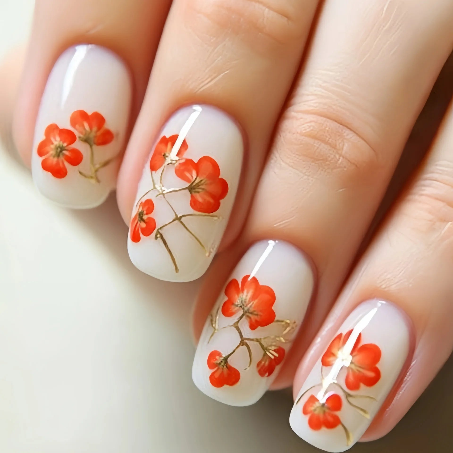 24pcs/set short medium long fake nails for Spring summer season gradient peach flowers butterfly heart press on false nail art 1844