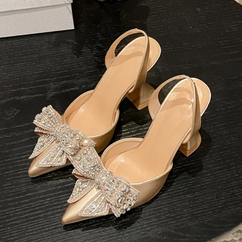 Eilyken New Design Crystal Butterfly-knot Women Pumps Street Style High Heels Pointed Toe Shoes Sexy Wedding Party Sandals
