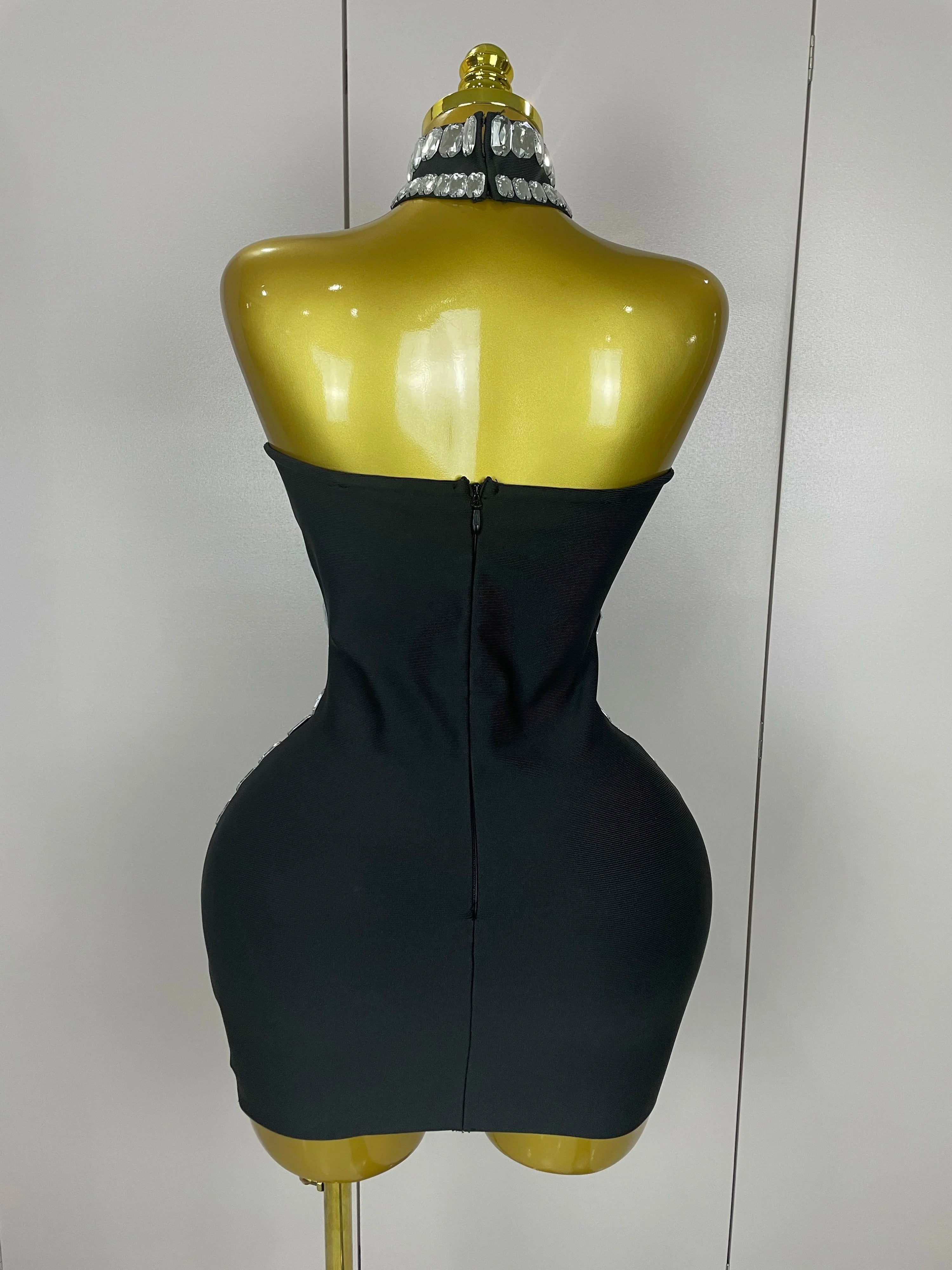 Women 2025 Sparkly Rhinestones Bodycon Strapless Mini Bandage Dress Backless Fashion Evening Party Club Luxury Birthday Dresses