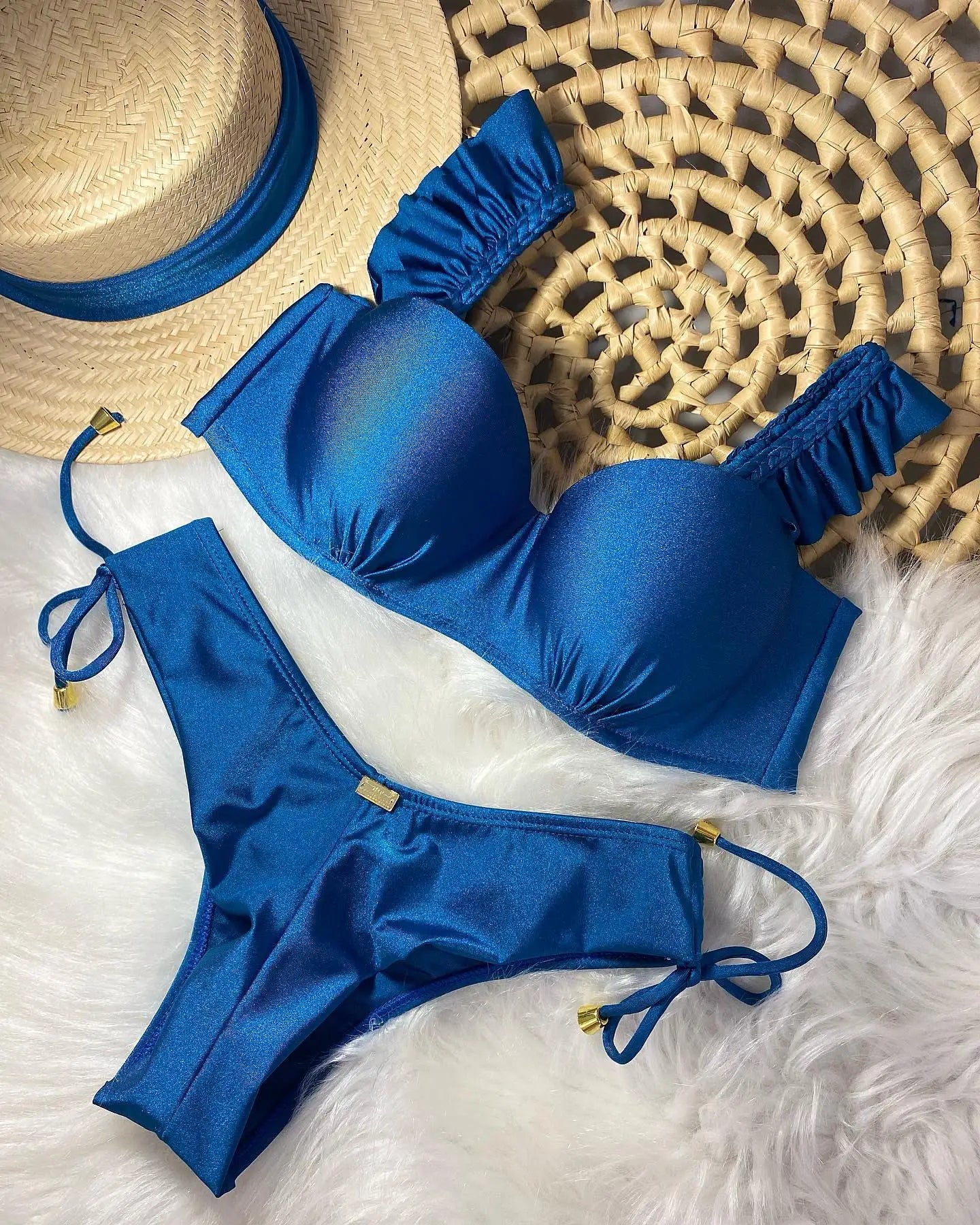 Sexy Bikinis Sets Push Up Women's Swimsuit Tie Side G-String Vintage Solid Swimwear Chest Pad Summer Beachwear Bathing Suit MA24278B1