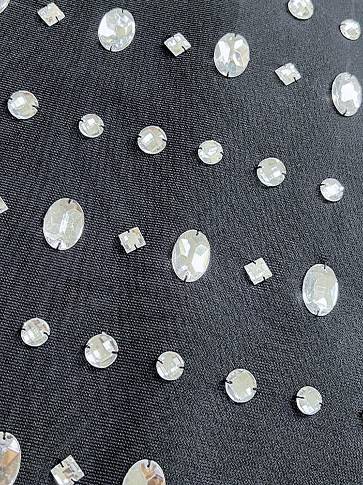 Women'S Black Sexy Sleeveless Square Neck Luxurious Crystal Bandage Maxi Long Dress Elegant Party Cocktail Evening Dress