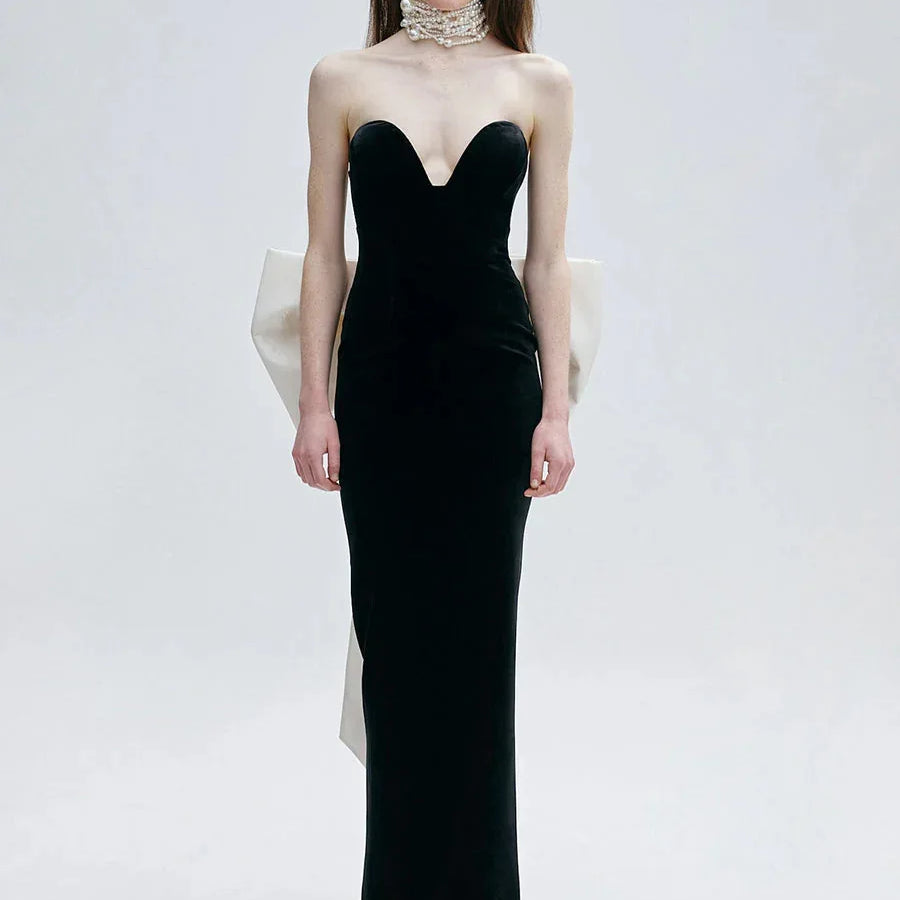 Top Quality Women Sexy Strapless Big White Bow Bodycon Long Bandage Dress Nightclub Party Celebrate Cocktail Outfit Vestido