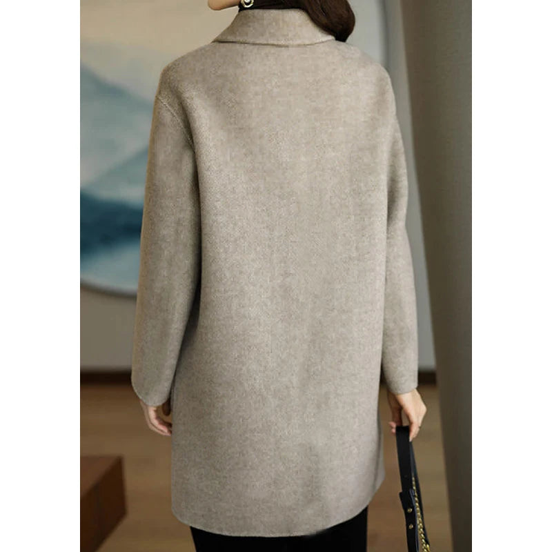 Abrigo de lana de manga larga para mujer, de Color liso con cuello de traje y abrigo largo doble botonadura, novedad de otoño e