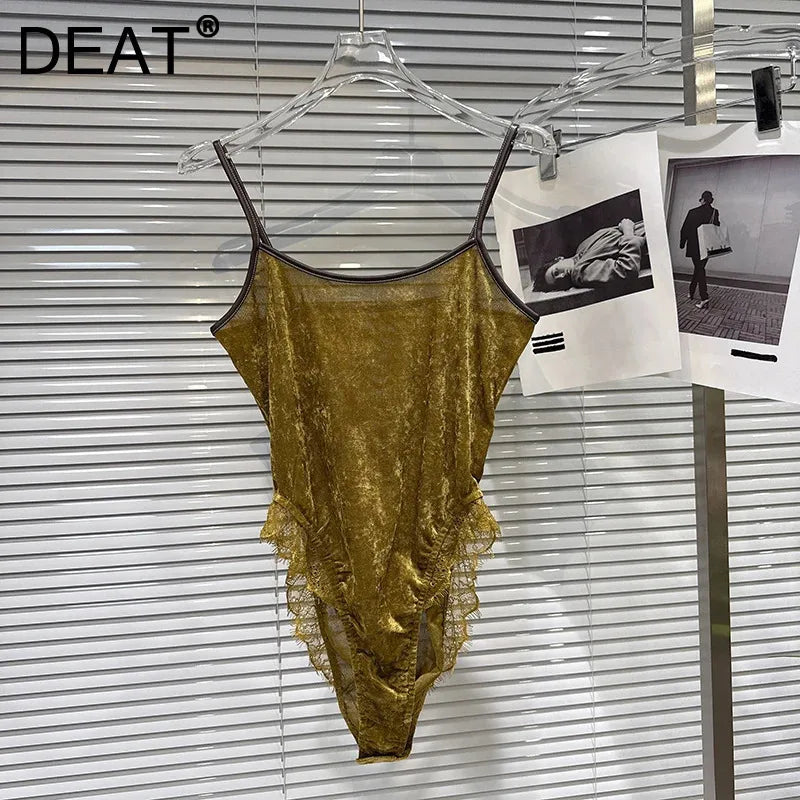 Winter New Fashion Lace Patchwork Slim Fit Backless One-Piece Camisole For Women Versatile Tops Female 11A07465