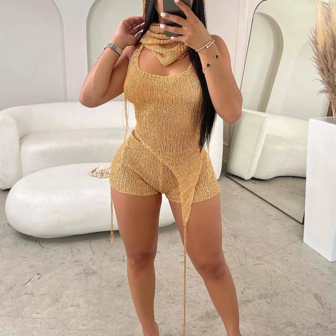 Knit Ribbed Women's Set Halter Neck Backless Crop Top with Hat Shorts Suit 2023 Summer Two 2 Piece Set Outfit Tracksuit