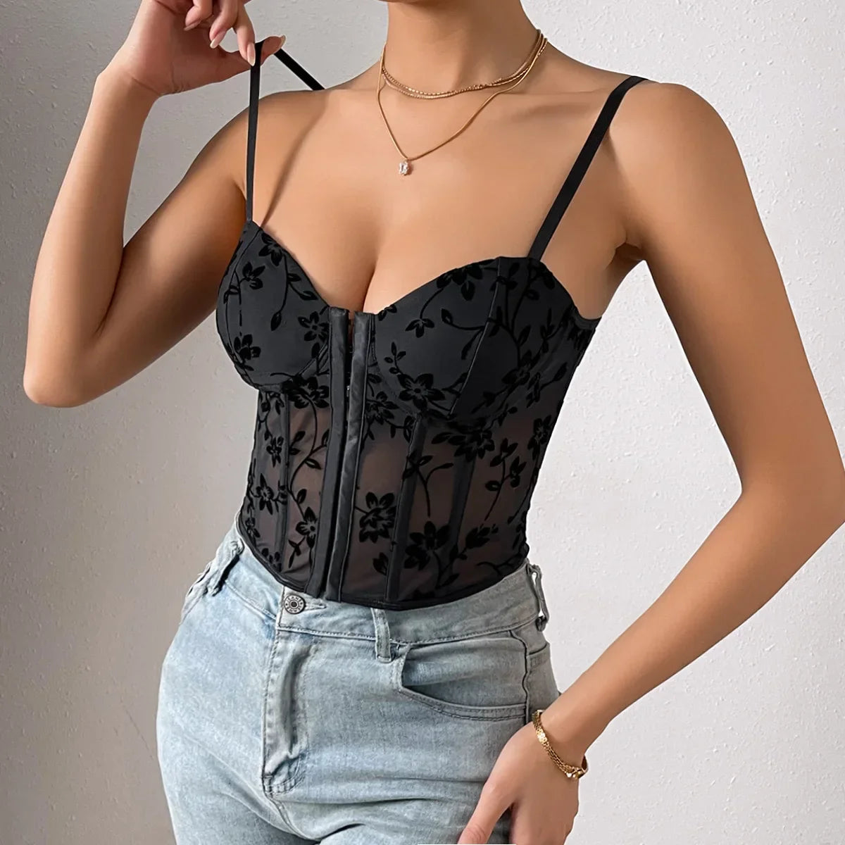 sweet sheer PATCHWORK slip mesh Chic off shoulder Camis Slim Korean Tanks Top Elegant Basic Crop Top summer Women Bustier Black