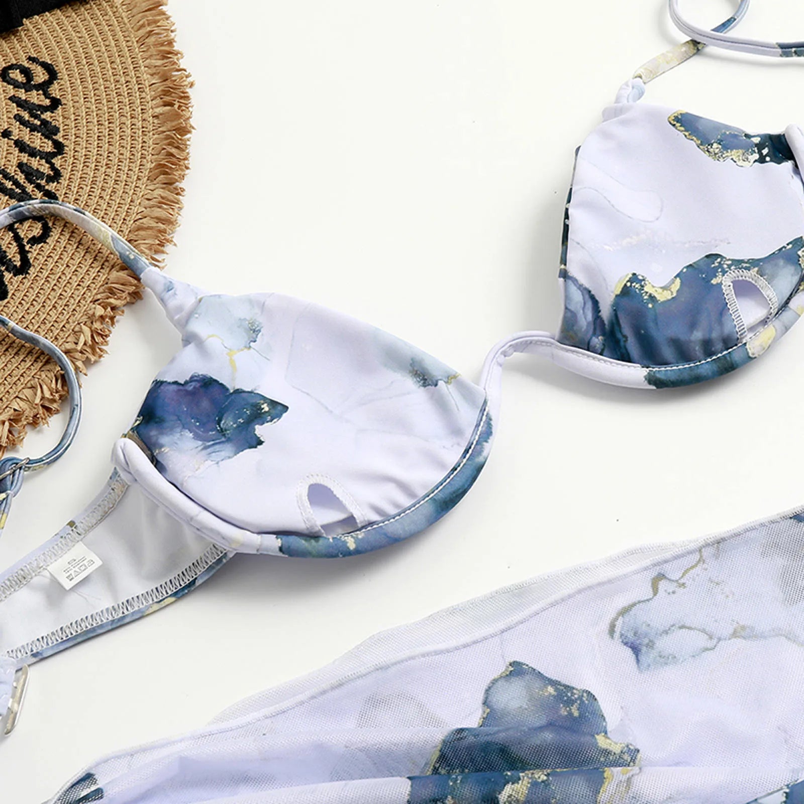 Bikini Women Two Piece Swimsuit With 1pcs Sarong Cover Ups Sexy Deep V-Neck Sling Swimwear Hawaiian Casual Bathing Suit