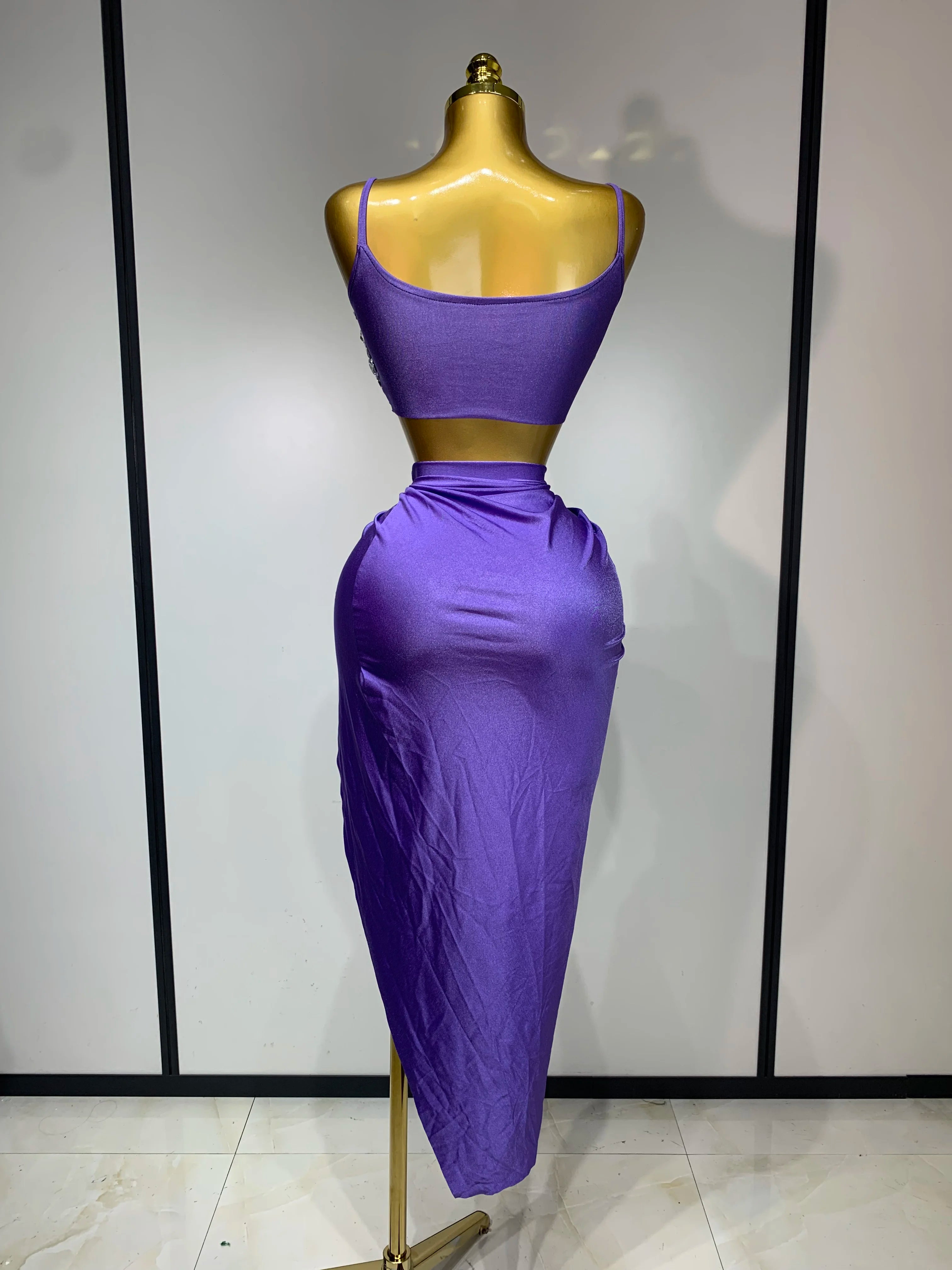 Women Sexy Two Pieces Set Stretched Crystal Diamonds Nightclub Singer Dancer Stage Performance Costume Evening Party Skirt Suits