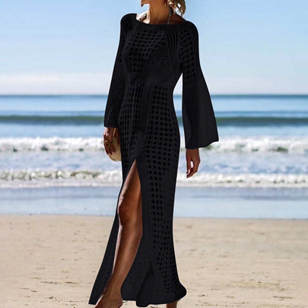 Sexy Empire Hollow Swimwear Cover-ups Long Crochet Dress Beach Outfits for Women One-pieces and Cutout Summer Clothes Swimsuit