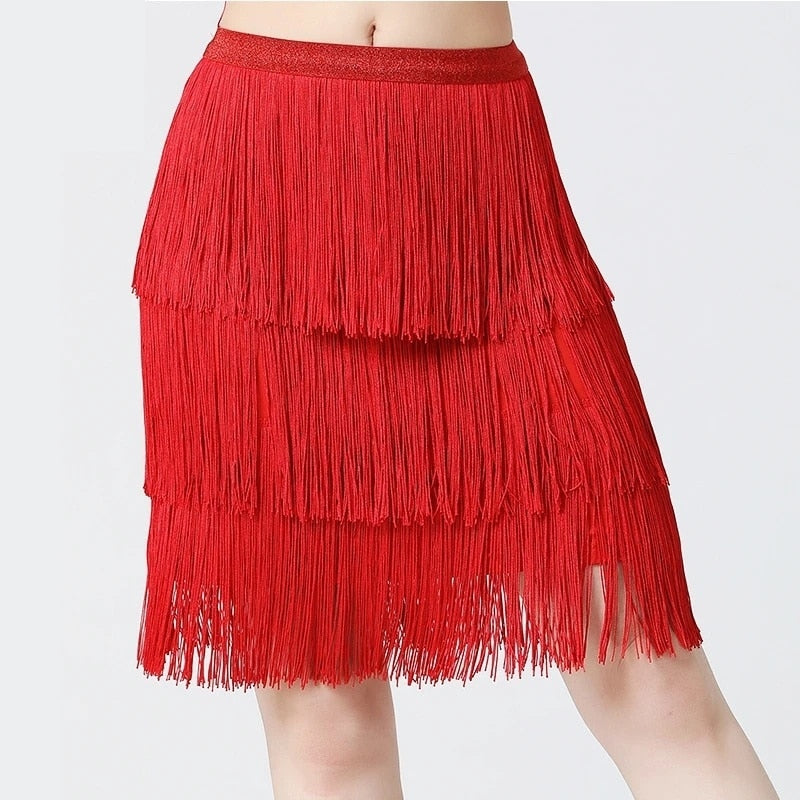 Women white color Dance Clothes Latin Dance Hip Scarf Tassel Skirt Latin Dress Ballroom Samba Fringes Competition Performance Red
