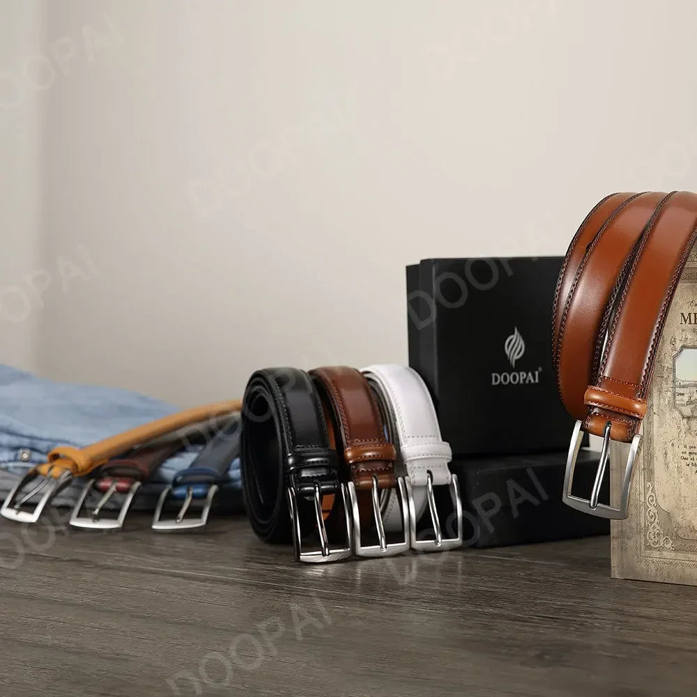 Men Belts Genuine Leather LONG Large Pin Buckle Metal Automatic Buckle Male Belts Strap Male