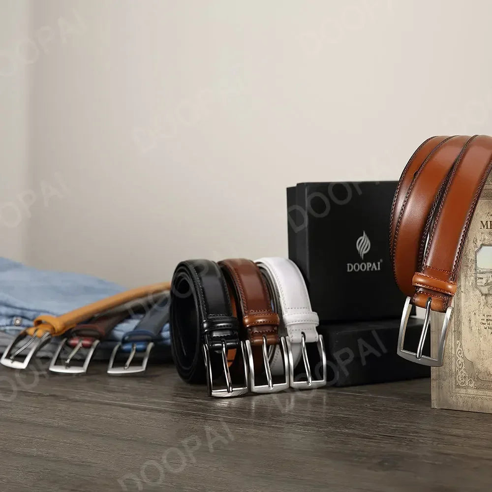 Men Belts Genuine Leather LONG Large Pin Buckle Metal Automatic Buckle Male Belts Strap Male