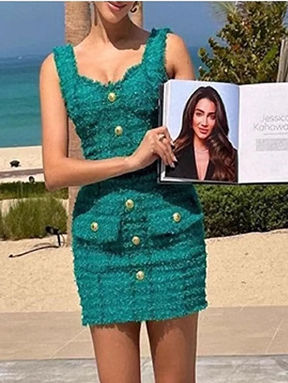 2024 Elegant Women's Button Design Dress Camisole Sleeveless Slimming Mini Dress Celebrity Cocktail Evening Party Vestidos