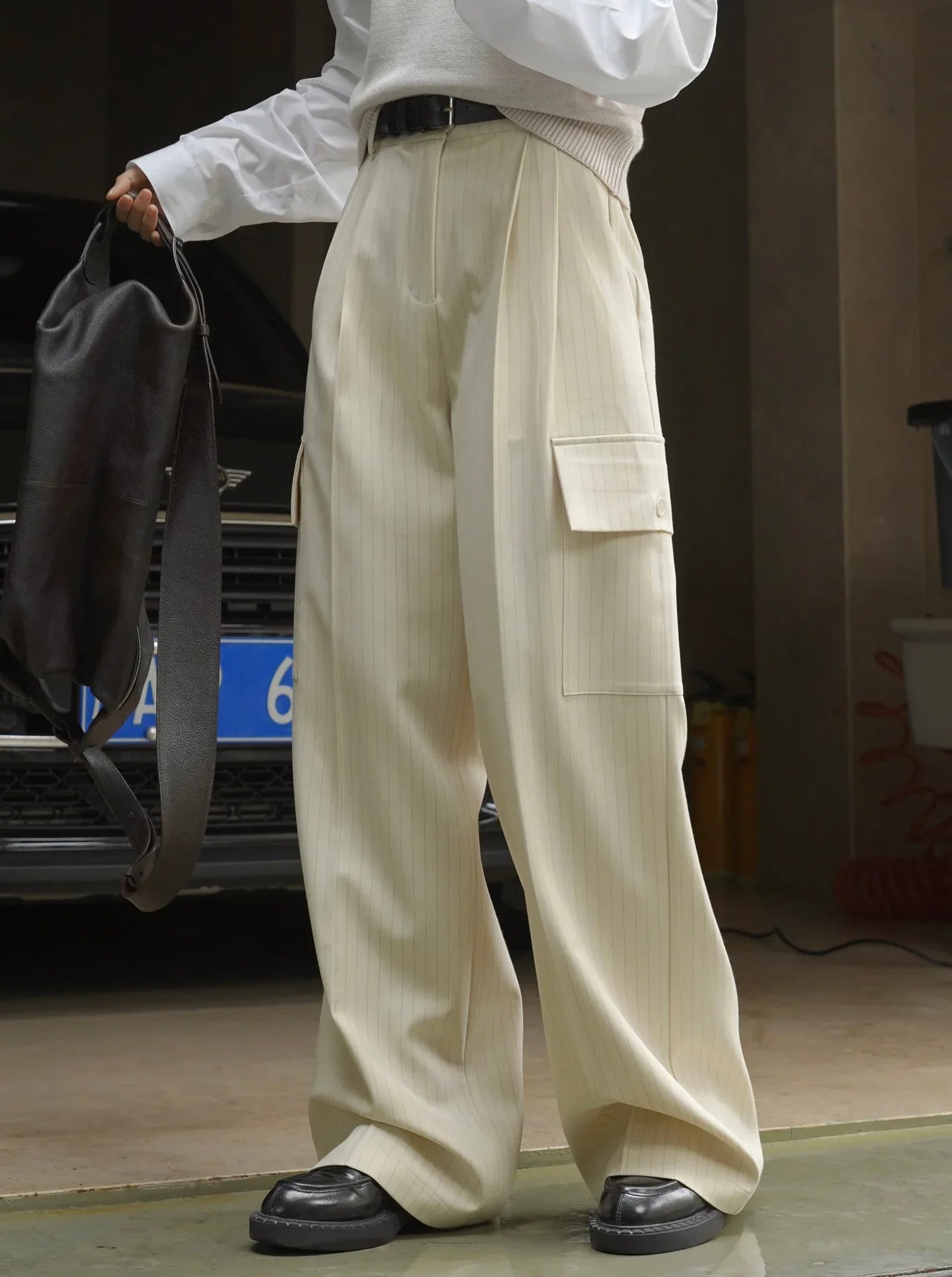 Spring and autumn women's casual striped high waisted loose pants