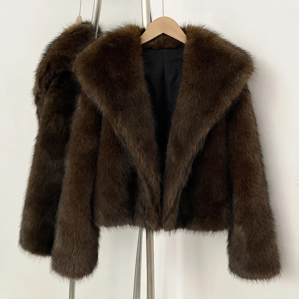 OFTBUY Women's Fur Coat and Eco Fur Coat for Women New in Faux Fur Jacket Female High Quality Women's Clothing Jacket with Fur Coffee two-tone