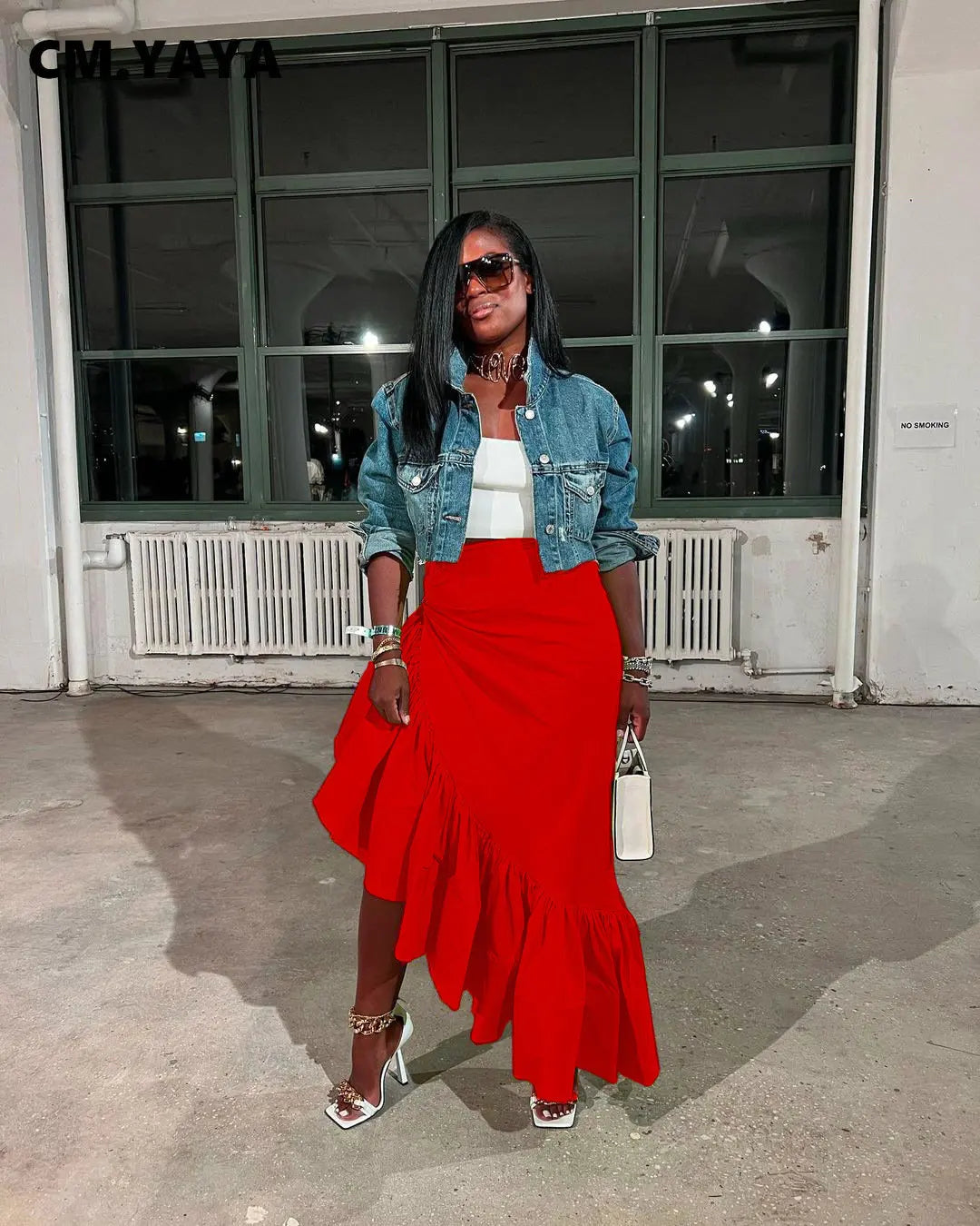 Women Ruffles Hem Asymmetrical High Waist Maxi Long Skirt 2022 Autumn Winter Streetwear INS Fashion Skirts