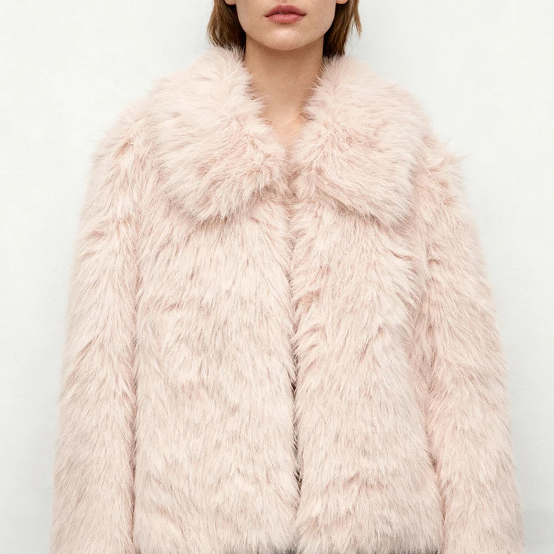 Autumn Winter Women's Fur Coat New Turn-Down Collar Long Sleeves Open Stitch Fashionable Plush Thickened Warm Fur Jackets