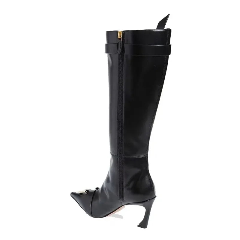 European and American New Pointed Sexy Slim High-heeled Skinny Boots Autumn and Winter Not Exceeding Knee High High Boots
