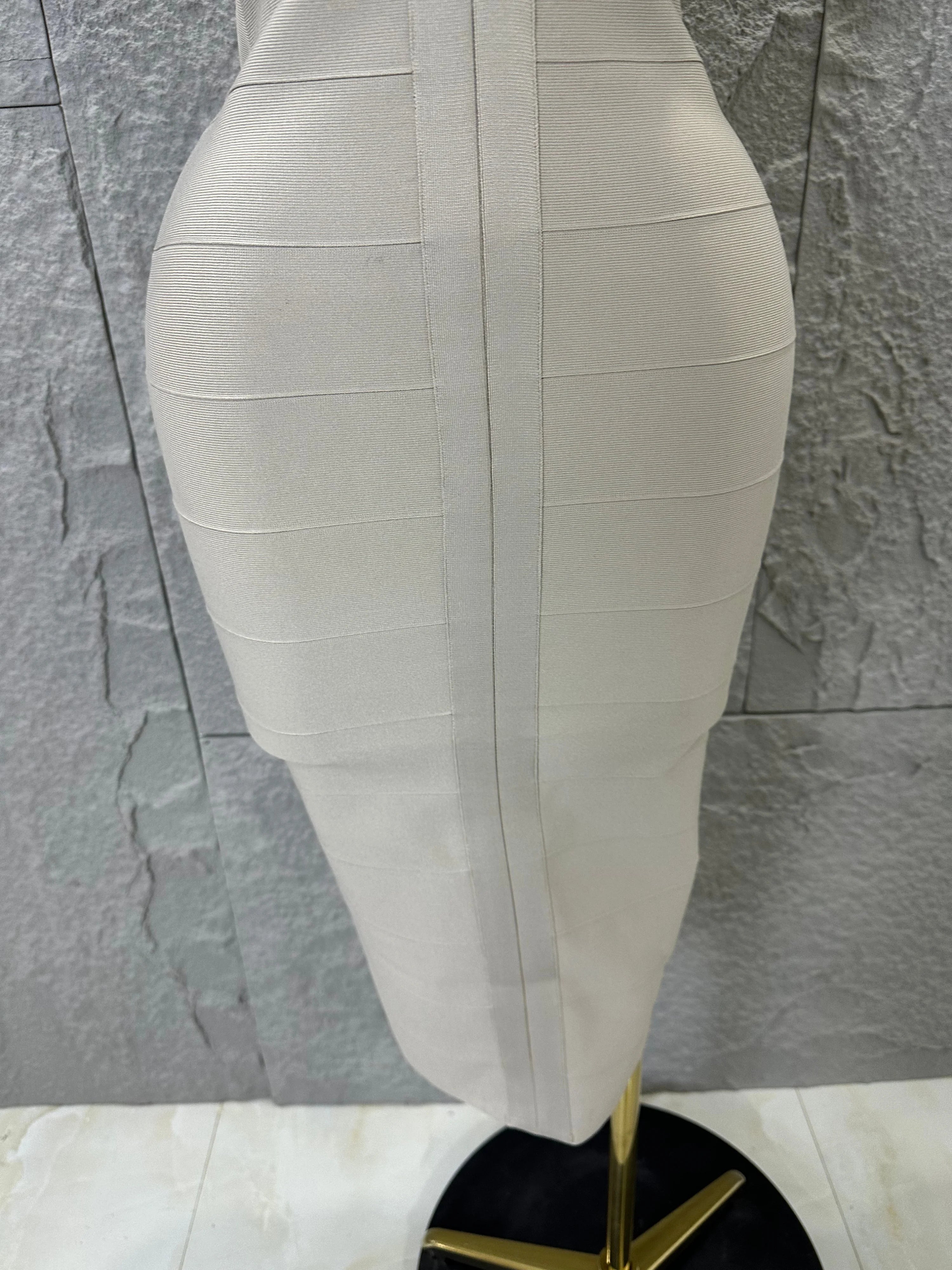 2026 Elegant Beige Bandage Midi Dress Women Sleeveless Deep V Neck Bodycon Cocktail Party Evening Gown Formal Event Wear