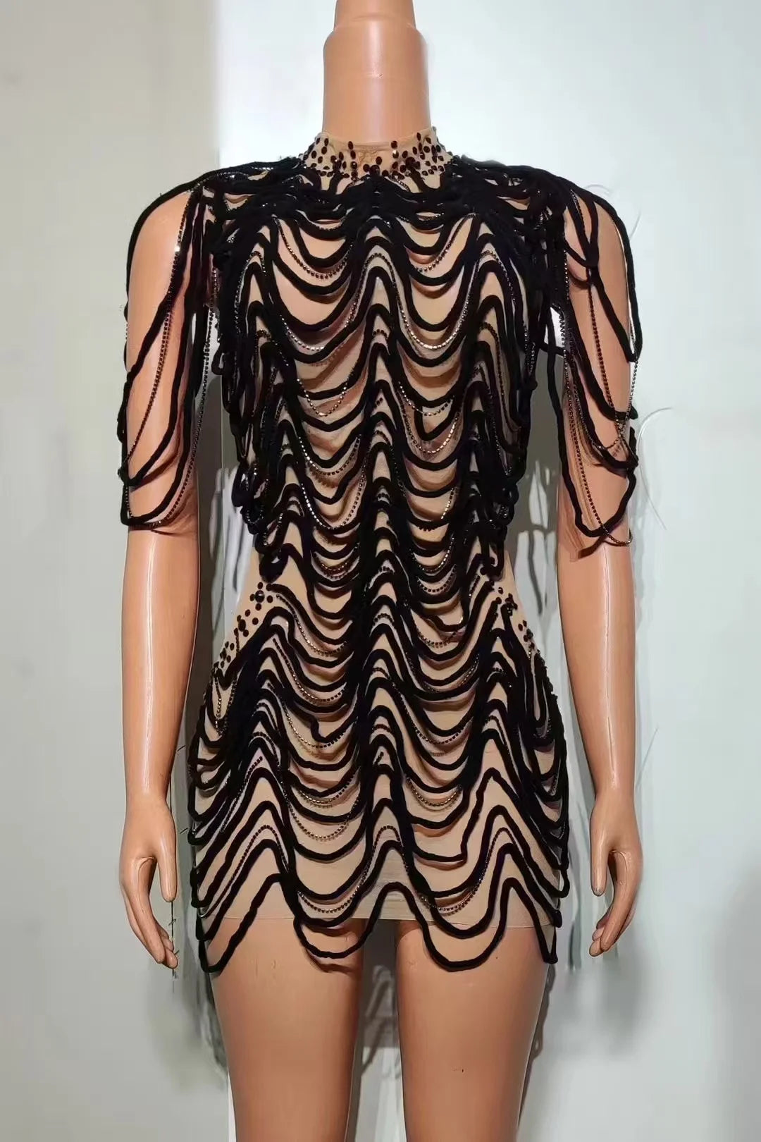 STOCK Women Sexy Mesh See Through Bodycon Mini Dress Celebrate Nightclub Party Performance Costume Stage Wear Birthday Outfit black