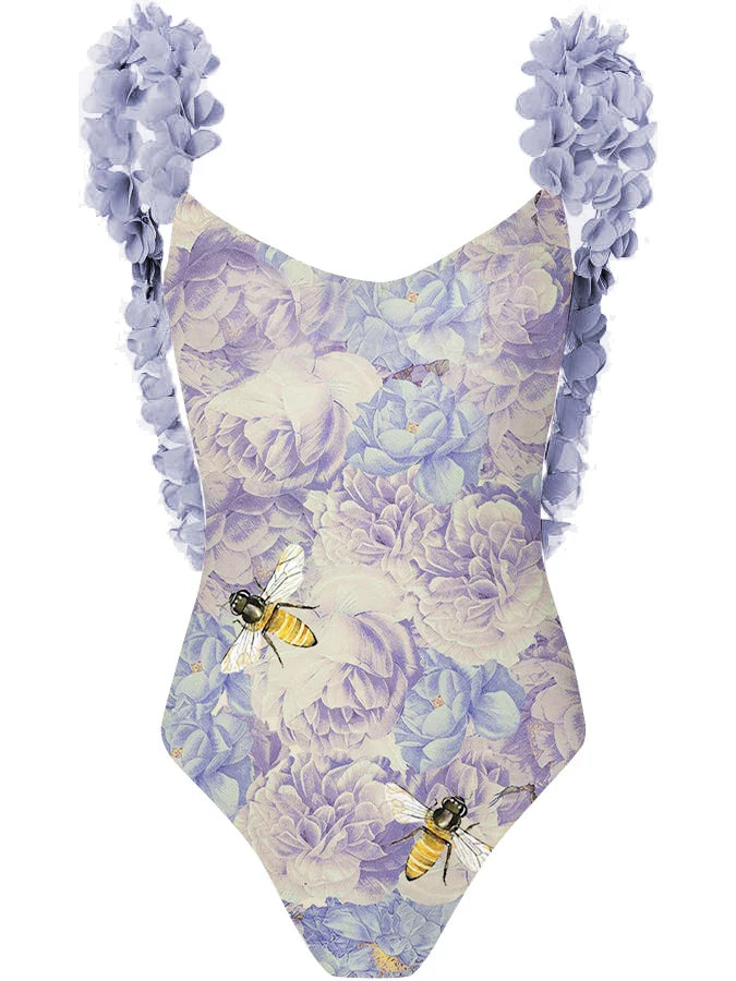 Bikini Set Sexy Petal Trim One Piece Swimsuits and Cover Ups Holiday Beach Dress Push Summer Beachwear Backless Swimwear Luxury off-white