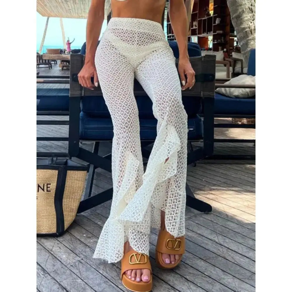 New In Women White Bikini Chic Sexy Solid Color Crochet Pants Fashion Women Swimwear Knitwear Low-waisted Bottom Swimsuit Only Pants
