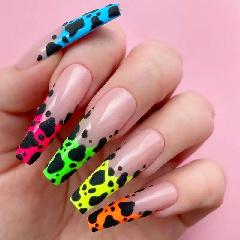24Pcs Artificial Ballet Nails Set Long Coffin Fake Nails with Gradient Flower Design Wearable Frenchfull Cover Press on Nail Tip 1776