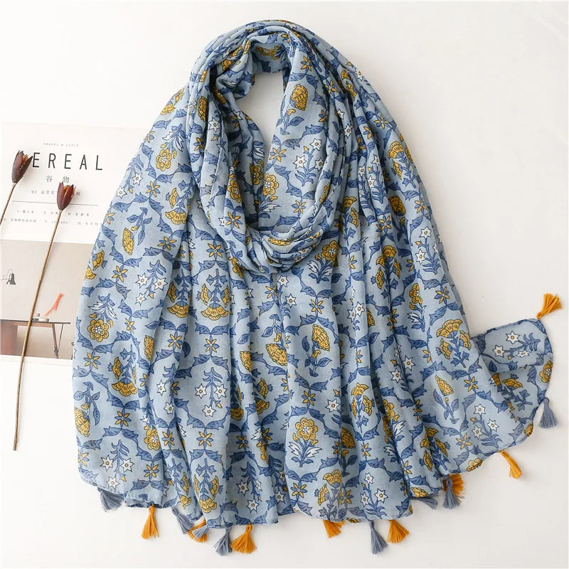 2023 Fashion Paisley Abstract Floral Tassel Viscose Shawl Scarf Lady Wrap Thin Pashmina Stole Muslim Hijab 180*90Cm 13