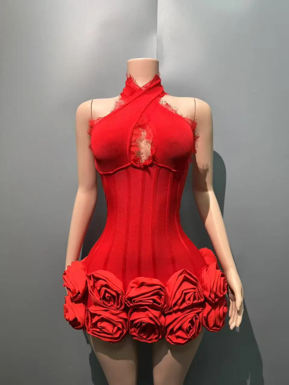 Women Sleeveless Sexy Halter Florlas Bodycon Mini Bandage Dress Celebrate Fashion Nightclub Party Birthday Outfit
