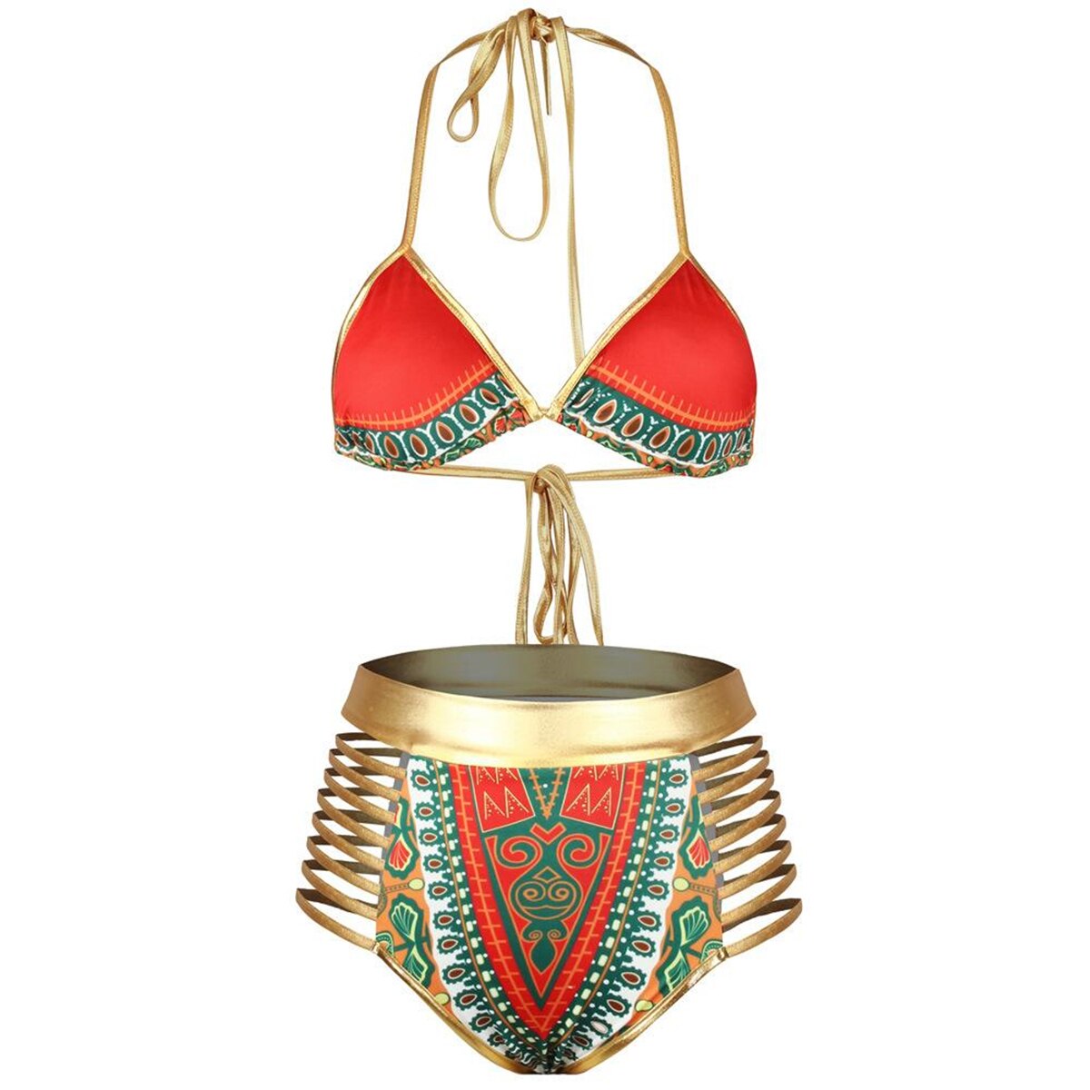 Sexy South African Golden Halter Bikini High Waist Swimsuit Two Pieces Swimwear Women Bathing Suit Bather Maillot De Bain 2022 RD