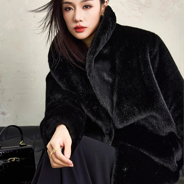 Lautaro Winter Extra Long Elegant Luxury Chic Thick Warm Soft Black Fluffy Faux Fur Coat Women Shawl Collar Furry Overcoat 2025