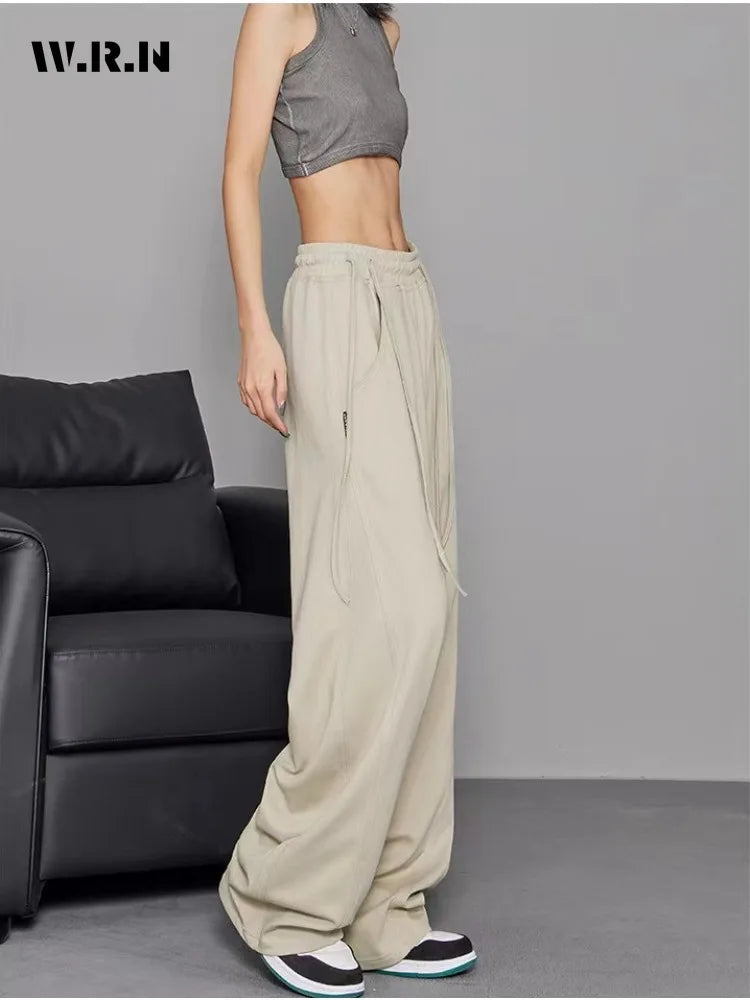 Women's Y2K Wide Leg Elastic Waist Drawstring Baggy Pants Casual Daily Joggers Trousers Vintage Street Mopping Sweatpant