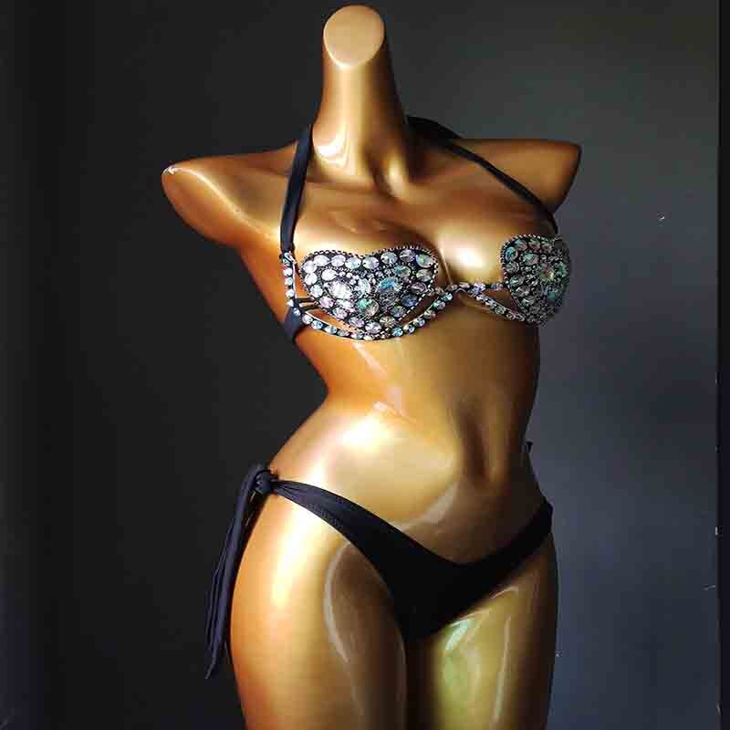 Rhinestone Bikini Sexy Women Swimwear 2023 Newest Push Up Female Swimsuit Manual Crystal Diamond Bathing Suit