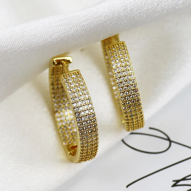 5 Pairs Classic Hoop Earrings Pave Zircon Gold Elegant Lovely Women Jewelry Party Gift 30960