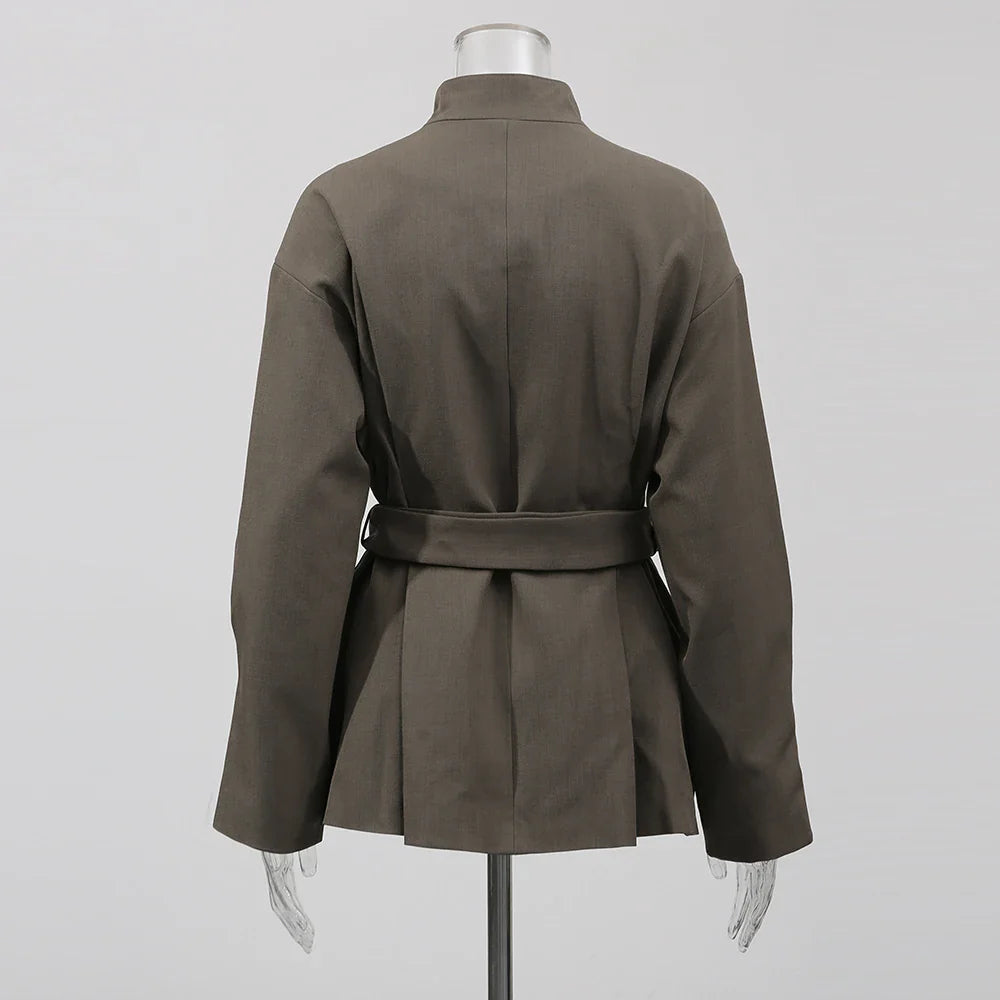 Solid Loose Spliced Single Breasted Fashion Jackets for Women Round Neck Long Sleeves Temperament Jacket Female New