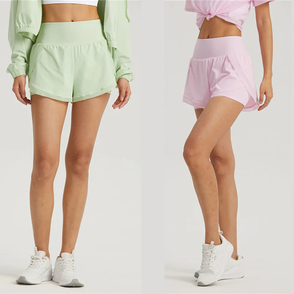 WISRUNING Fake 2-pcs Sport Shorts for Woman Breathable Leggings for Fitness Sportswear for Gym Push Up Yoga Short Workout Cloth