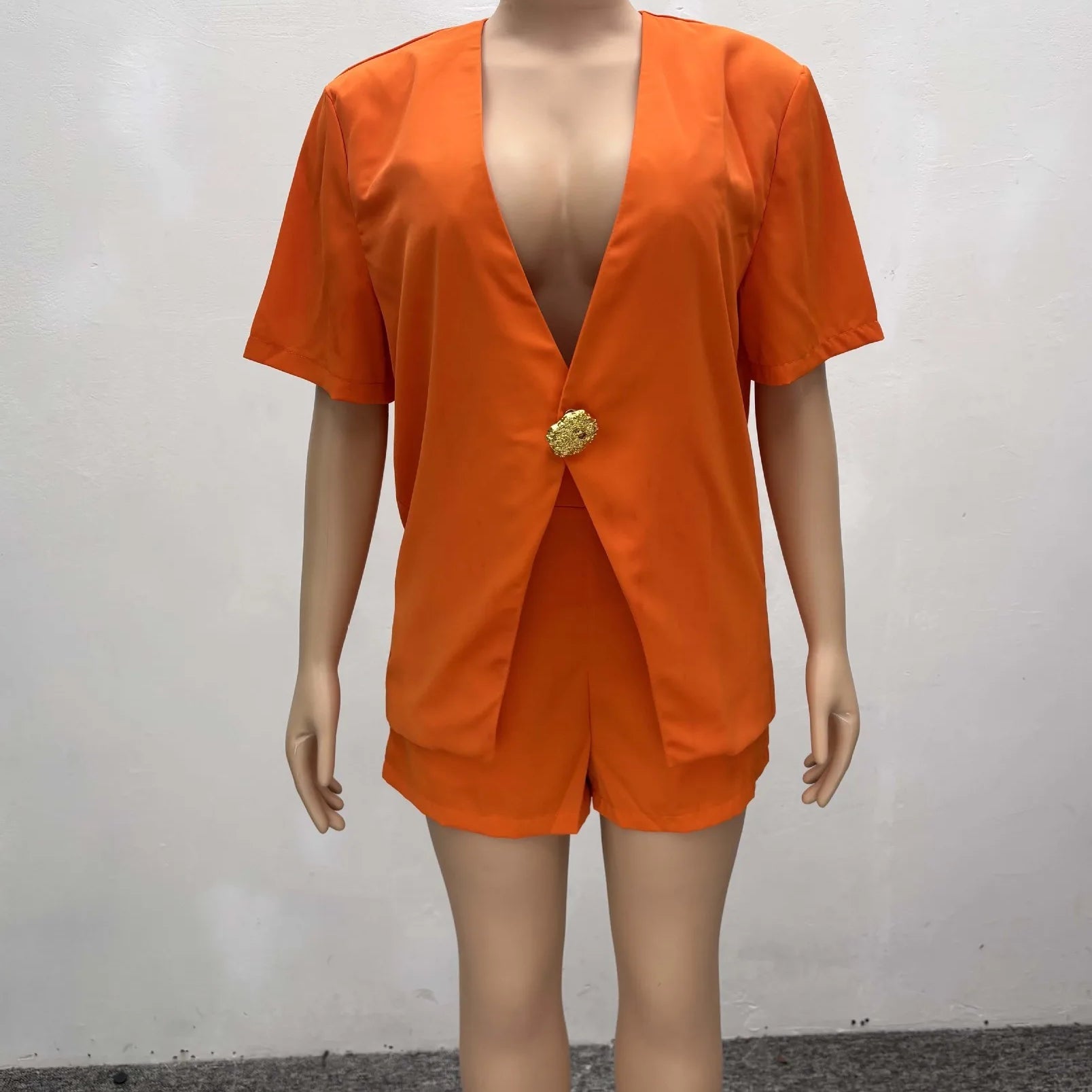 Women Set v-neck Short Sleeve Shirts blazers +Shorts suits Two 2 Piece Sets Fashion 2025 OL Work Outfit Tracksuit Summer