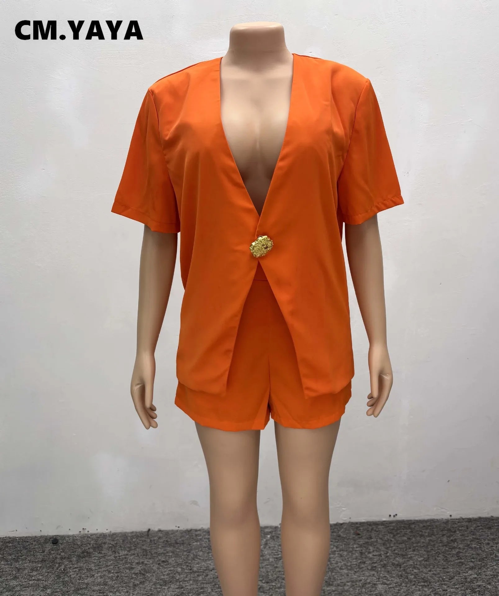 Women Set v-neck Short Sleeve Shirts blazers +Shorts suits Two 2 Piece Sets Fashion 2025 OL Work Outfit Tracksuit Summer