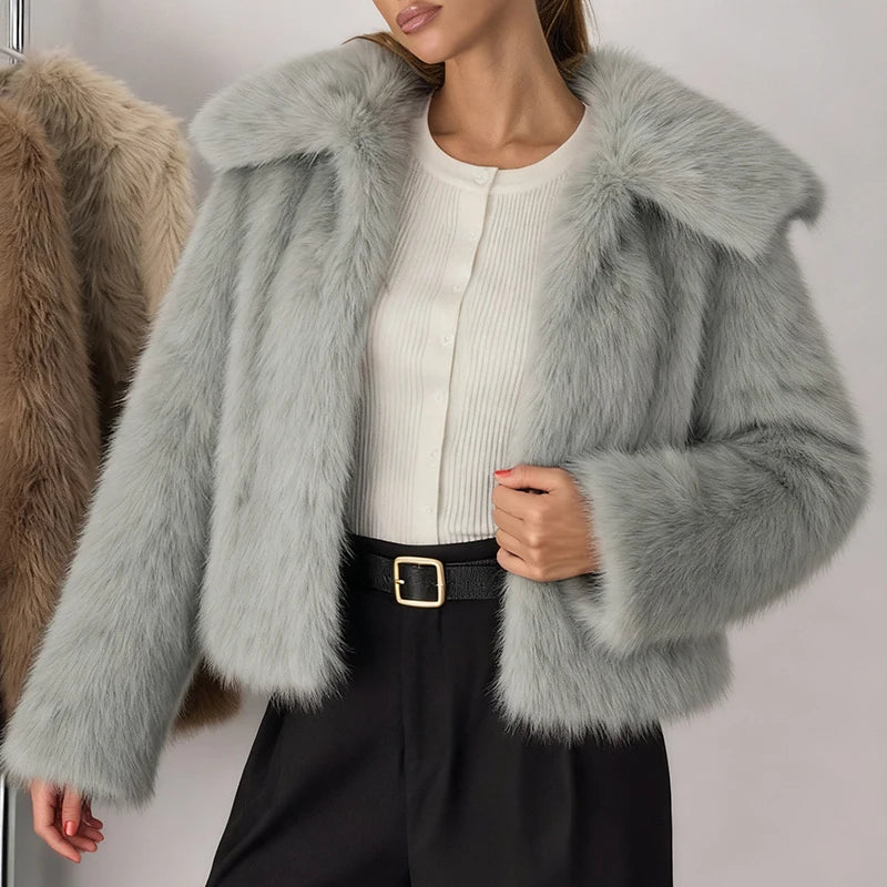 Autumn Winter Women's Fur Coat New Turn-Down Collar Long Sleeves Open Stitch Fashionable Plush Thickened Warm Fur Jackets