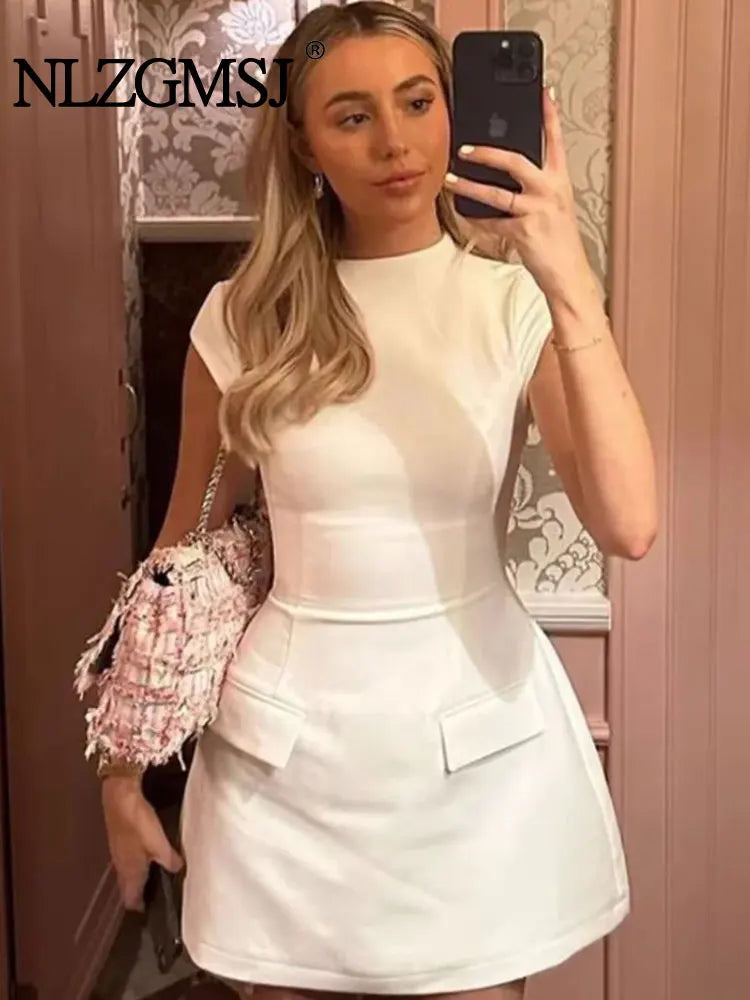 TRAF Dress Woman Black White Short Dresses For Women New Sleeveless Mini Dress Simple And Elegant Office Dresses