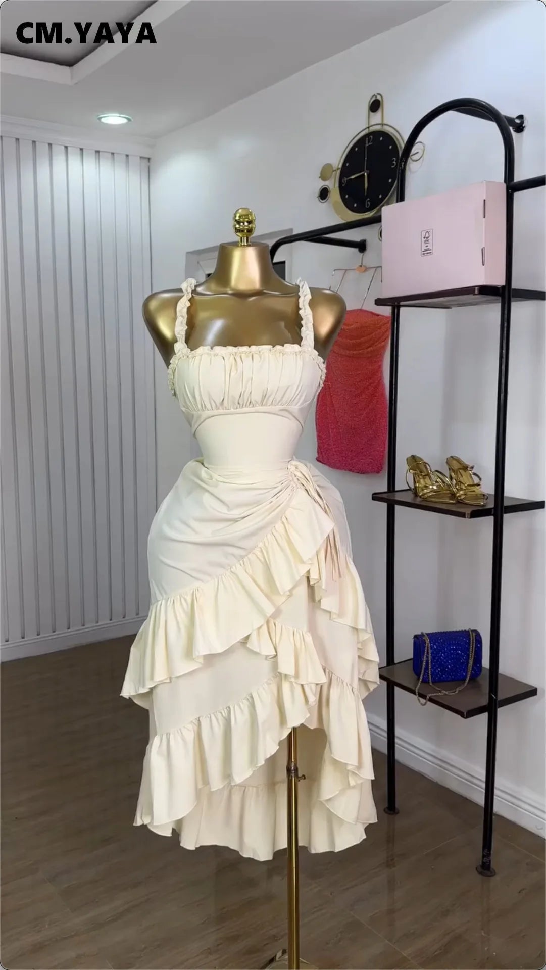 Women Strap Slash Neck Cascading Ruffles Drawstring Ruched Up Long Maxi Dress 2025 Birthday Evening Sexy Dresses Vestido
