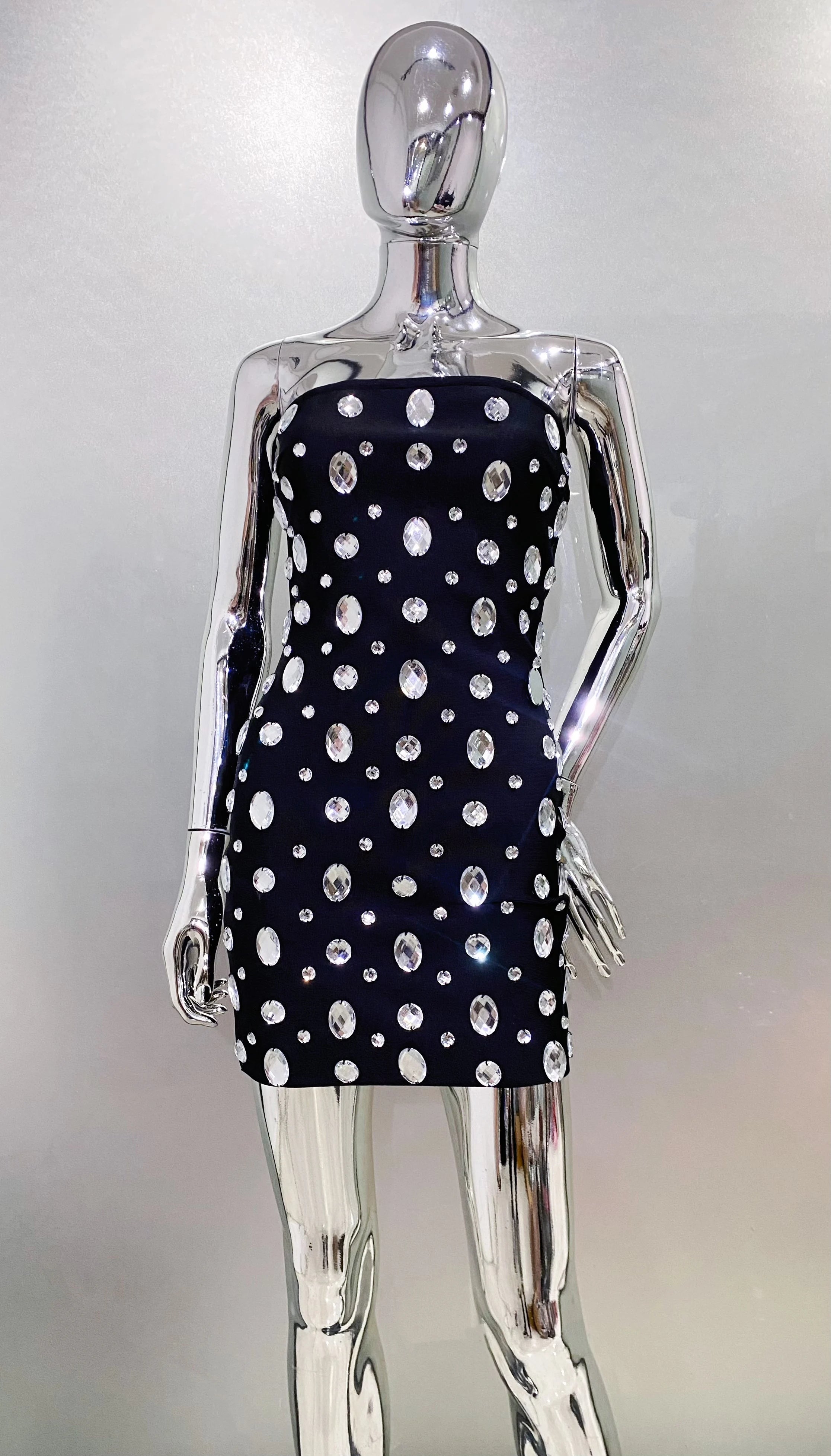 2025 New Luxury Sparking Diamonds Strapless Bandage Mini Evening Dress Sweet Woman Birthday Party Dress Performance costume black