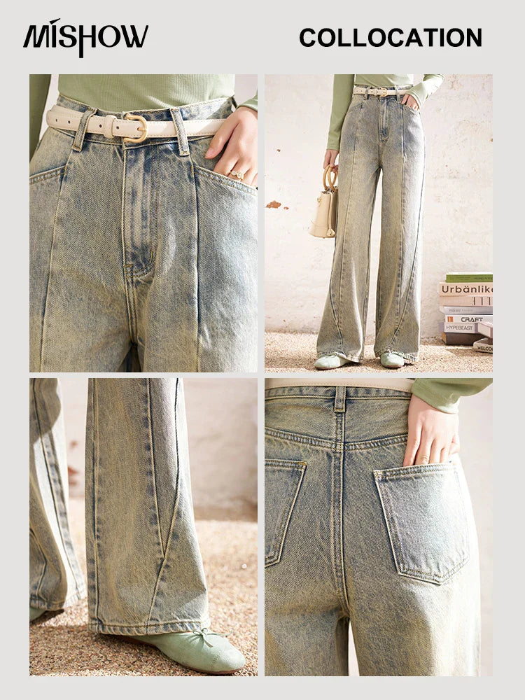 MISHOW Baggy Distressed Jeans for Women Wide Leg High Waist Loose Vintage Pants Spring Autumn Ladies Trousers MXD22K0562
