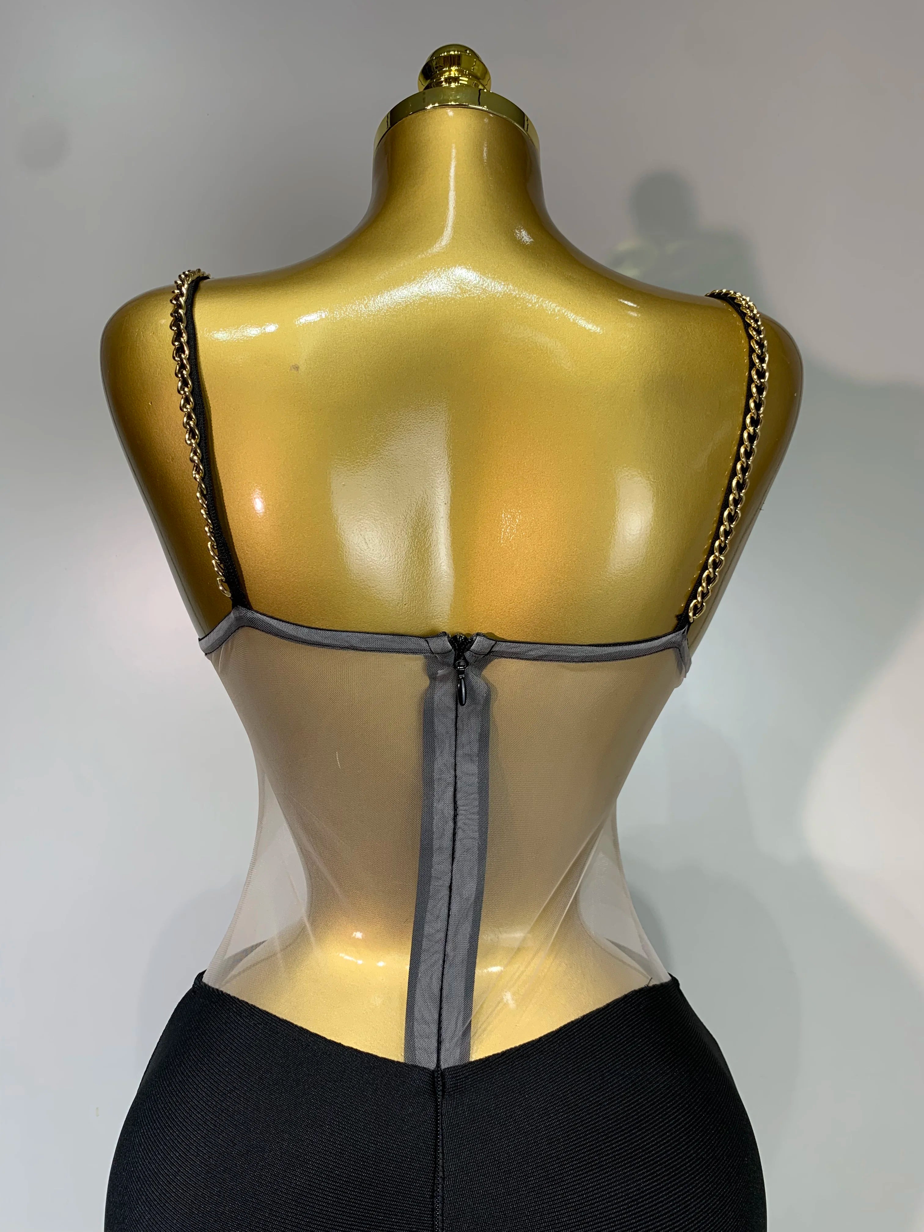 Women Luxury Sexy Sleeveless Mesh Chain Black Bodycon Bandage Jumpsuit 2025 Fashion Party Celebrity Designer High Street Rompers