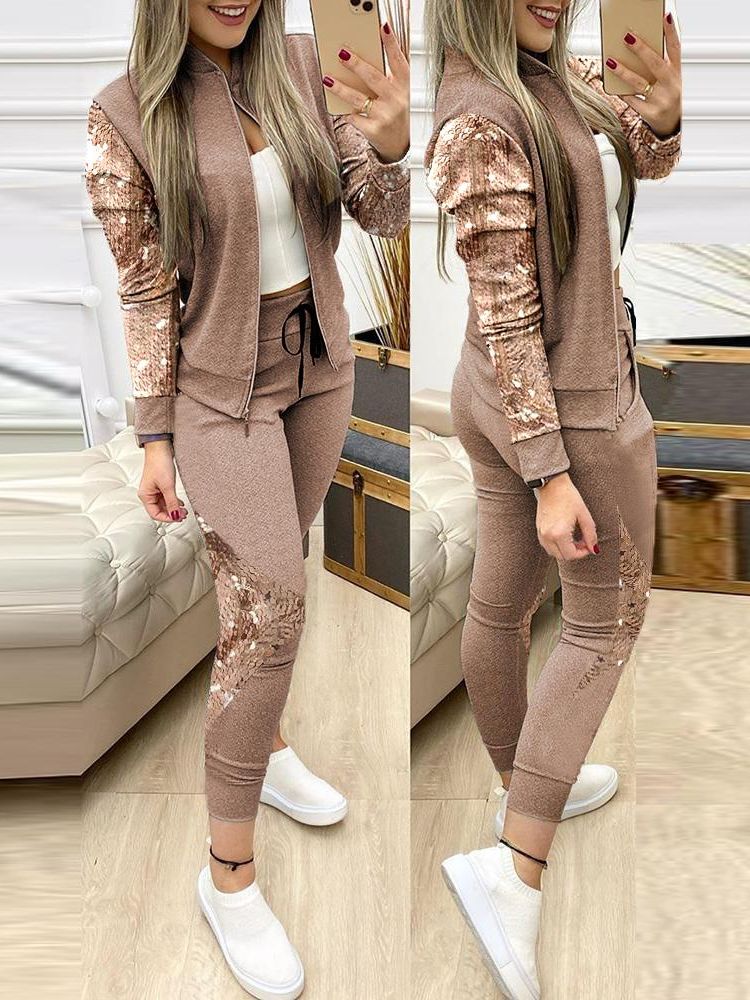 Femmes deux pièces ensemble tenues automne femmes survêtement fermeture éclair pantalons et haut décontracté Sport costume hiver 2 pièces femme ensemble